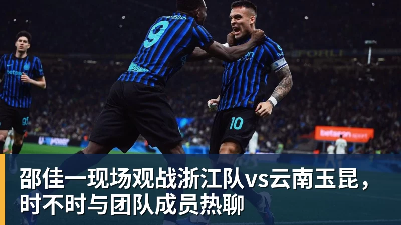 mk体育邵佳一现场观战浙江队vs云南玉昆，时不时与团队成员热聊